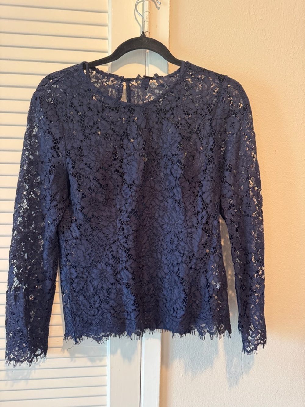 J. Crew Navy Floral Lace Long-Sleeve Top